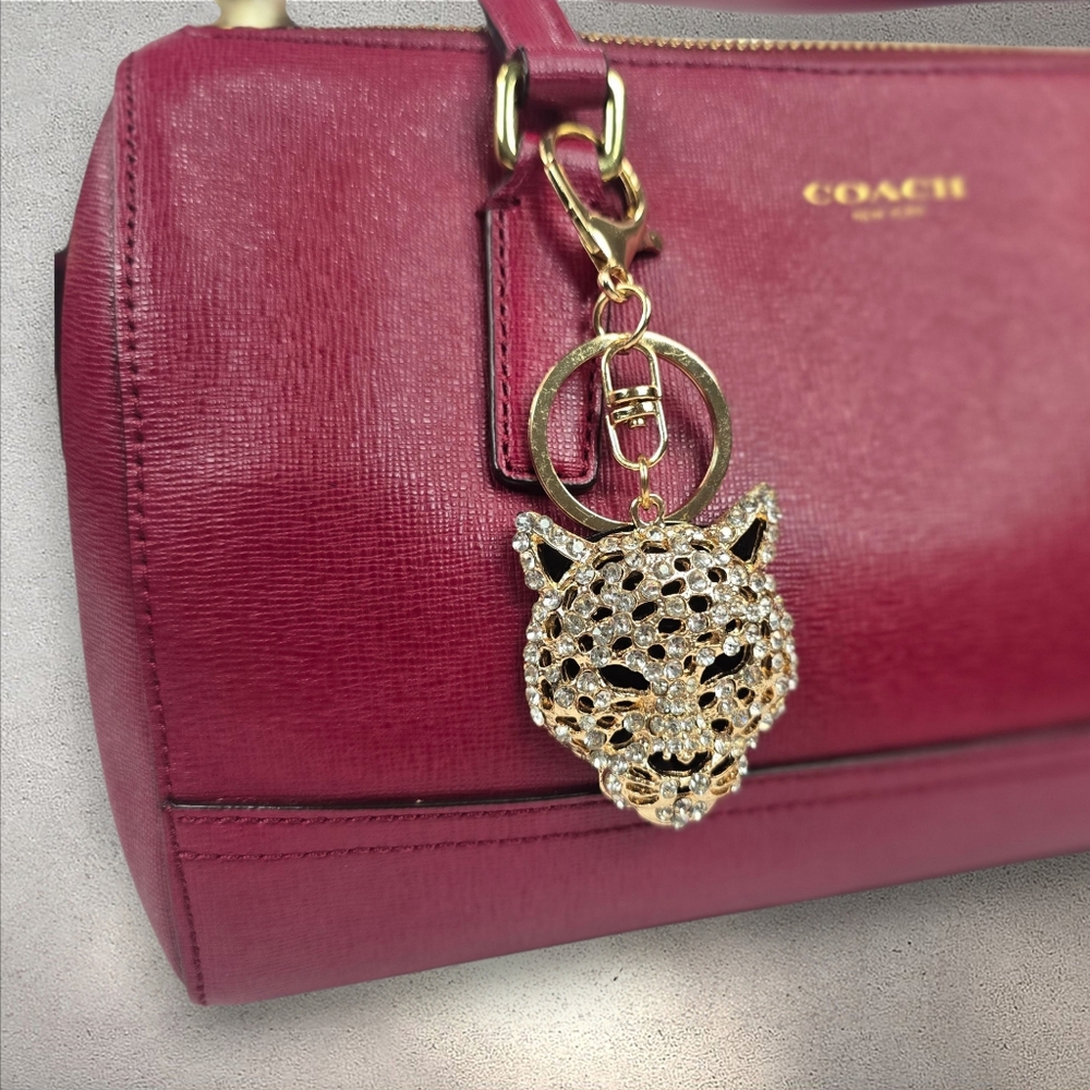 Leopard Cheetah Coach Inspired Bag Charm Keychain Purse - Picture 6 of 6